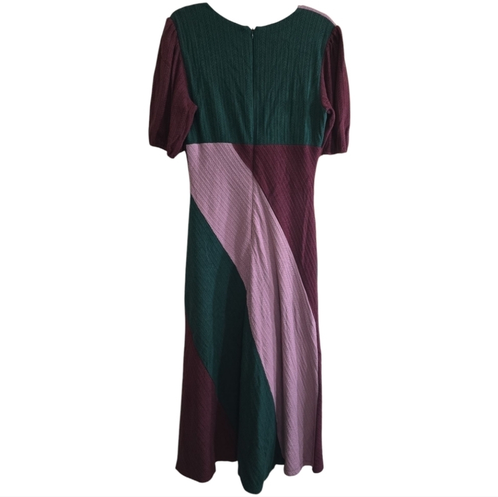 Hutch Colorblock Ribbed Knit Midi Dress Large Deep V-neck Burgundy Hunter Green - Picture 7 of 11